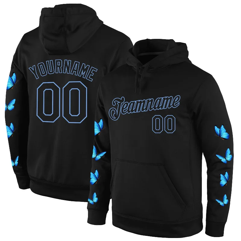 Cozy Layers Custom Stitched Black Black-Light Blue 3D Pattern Design Butterfly Sports Pullover Sweatshirt Hoodie Cozy Layers Custom Stitched Black Black-Light Blue 3D Pattern Design Butterfly Sports Pullover Sweatshirt Hoodie