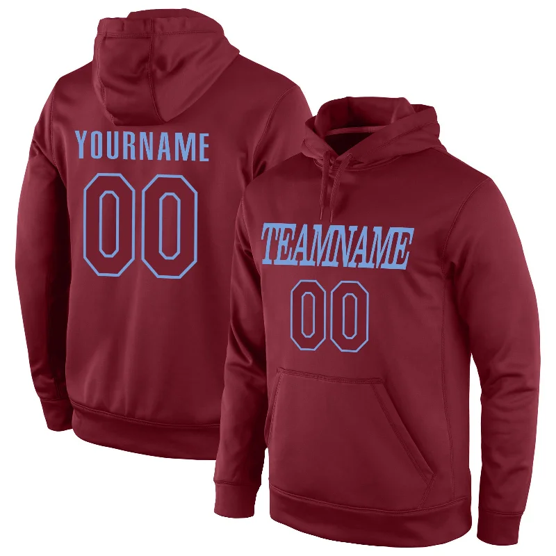 Stylish Comfort Custom Stitched Burgundy Burgundy-Light Blue Sports Pullover Sweatshirt Hoodie