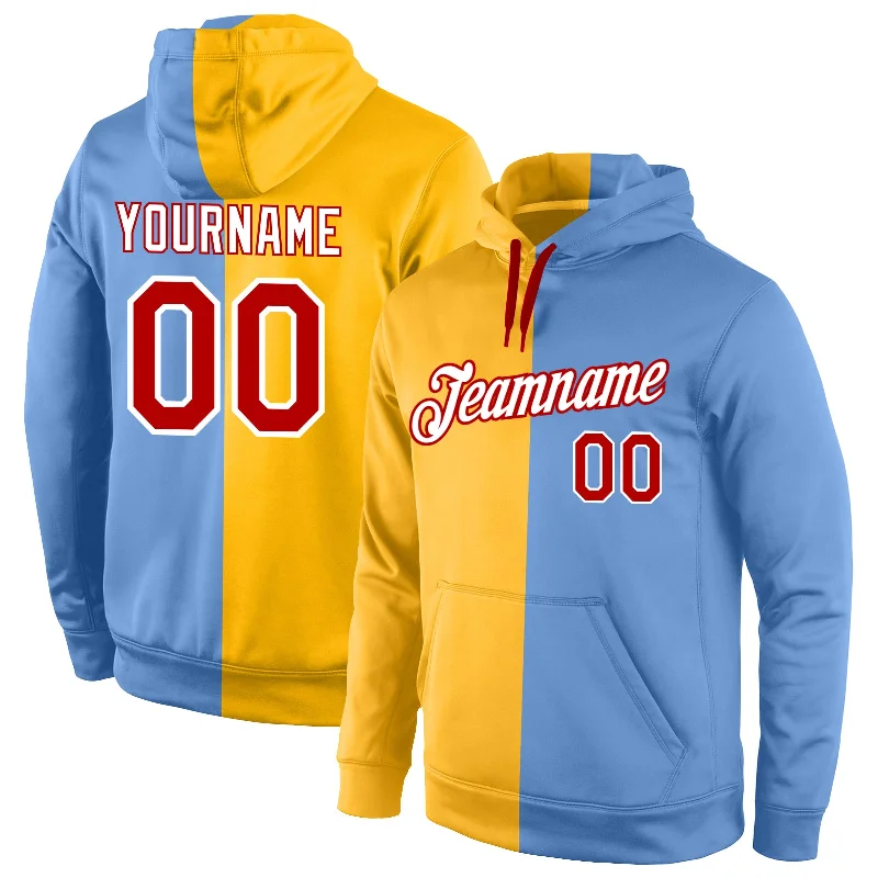 Dressing Tips Custom Stitched Gold Red-Light Blue Split Fashion Sports Pullover Sweatshirt Hoodie Dressing Tips Custom Stitched Gold Red-Light Blue Split Fashion Sports Pullover Sweatshirt Hoodie
