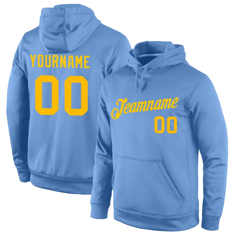 Personalized Clothing Custom Stitched Light Blue Gold Sports Pullover Sweatshirt Hoodie Personalized Clothing Custom Stitched Light Blue Gold Sports Pullover Sweatshirt Hoodie