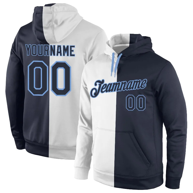 Retro Design Custom Stitched White Navy-Light Blue Split Fashion Sports Pullover Sweatshirt Hoodie Retro Design Custom Stitched White Navy-Light Blue Split Fashion Sports Pullover Sweatshirt Hoodie