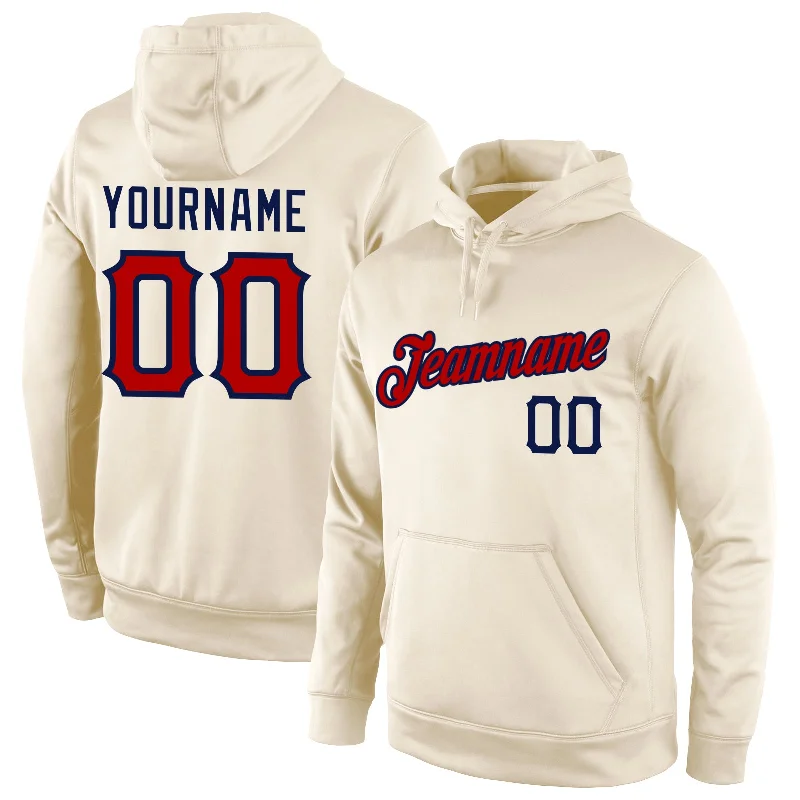 French Style Custom Stitched Cream Red-Navy Sports Pullover Sweatshirt Hoodie