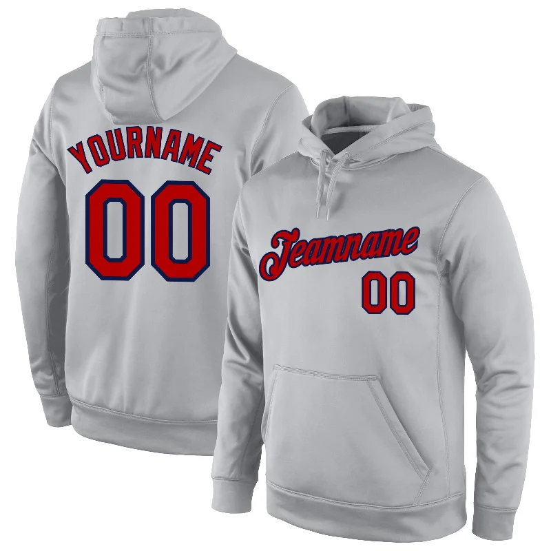 Cozy Fashion Trends Custom Stitched Gray Red-Navy Sports Pullover Sweatshirt Hoodie