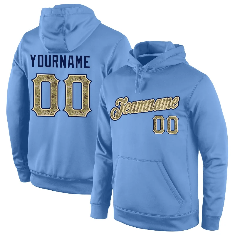 Street Cool Custom Stitched Light Blue Camo-Navy Sports Pullover Sweatshirt Hoodie