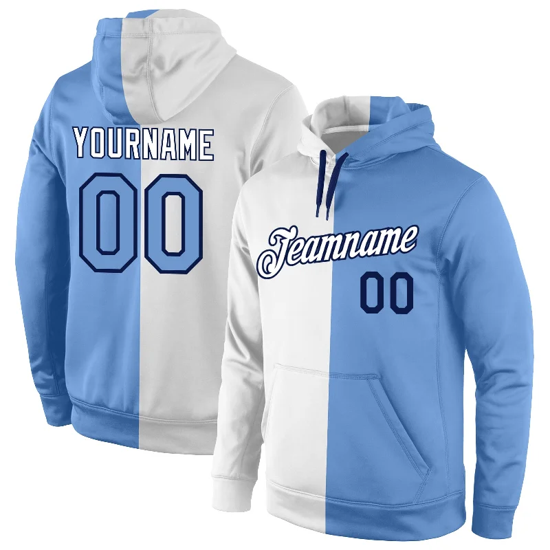 Fresh And Elegant Custom Stitched White Light Blue-Navy Split Fashion Sports Pullover Sweatshirt Hoodie Fresh And Elegant Custom Stitched White Light Blue-Navy Split Fashion Sports Pullover Sweatshirt Hoodie