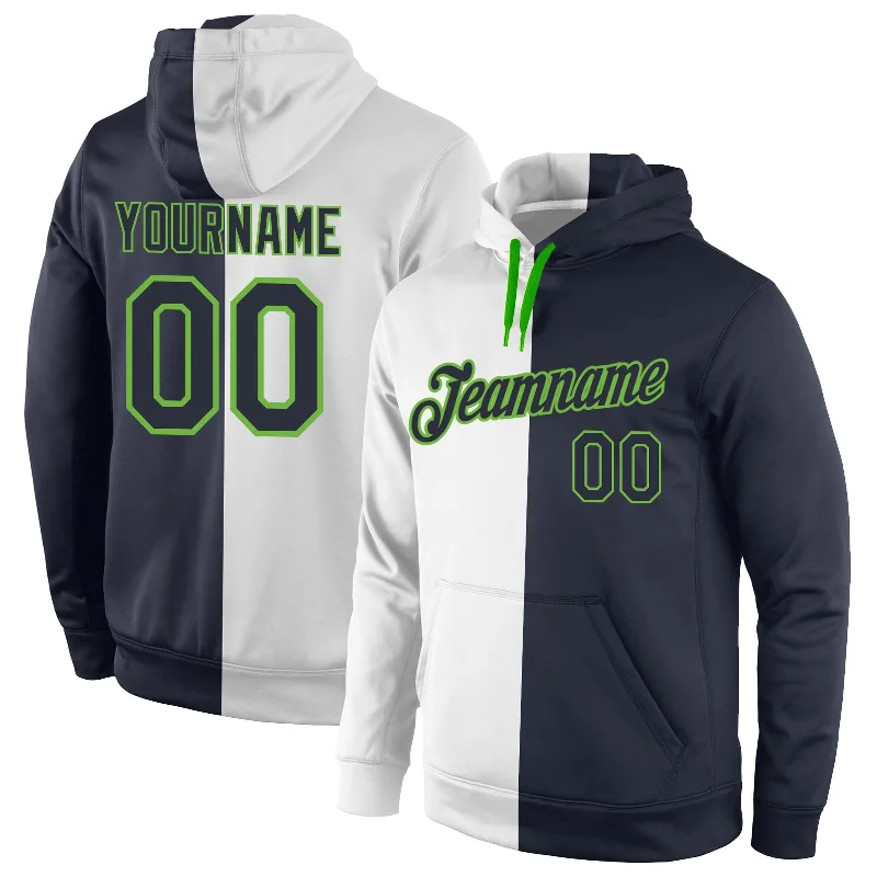 Bright Colors Custom Stitched White Navy-Neon Green Split Fashion Sports Pullover Sweatshirt Hoodie Bright Colors Custom Stitched White Navy-Neon Green Split Fashion Sports Pullover Sweatshirt Hoodie