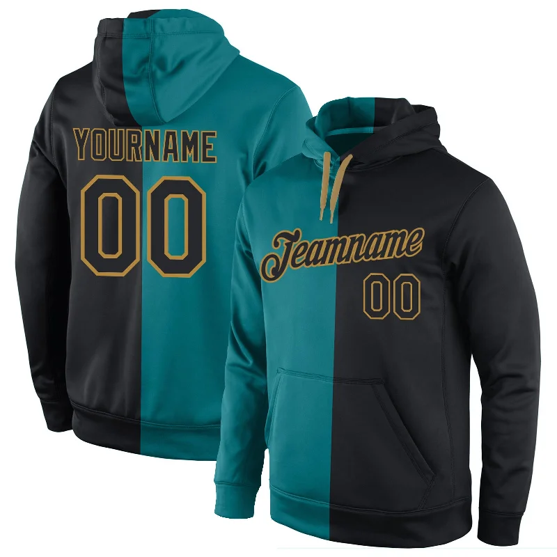 Classic Items Custom Stitched Aqua Black-Old Gold Split Fashion Sports Pullover Sweatshirt Hoodie Classic Items Custom Stitched Aqua Black-Old Gold Split Fashion Sports Pullover Sweatshirt Hoodie