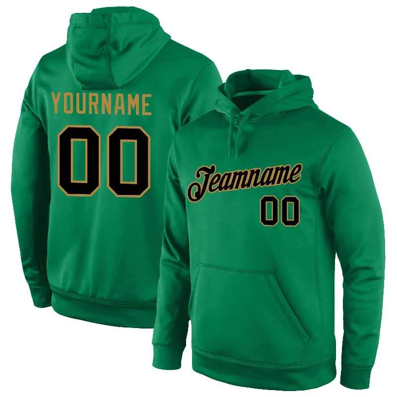 Chic Comfort Wear Custom Stitched Kelly Green Black-Old Gold Sports Pullover Sweatshirt Hoodie Chic Comfort Wear Custom Stitched Kelly Green Black-Old Gold Sports Pullover Sweatshirt Hoodie