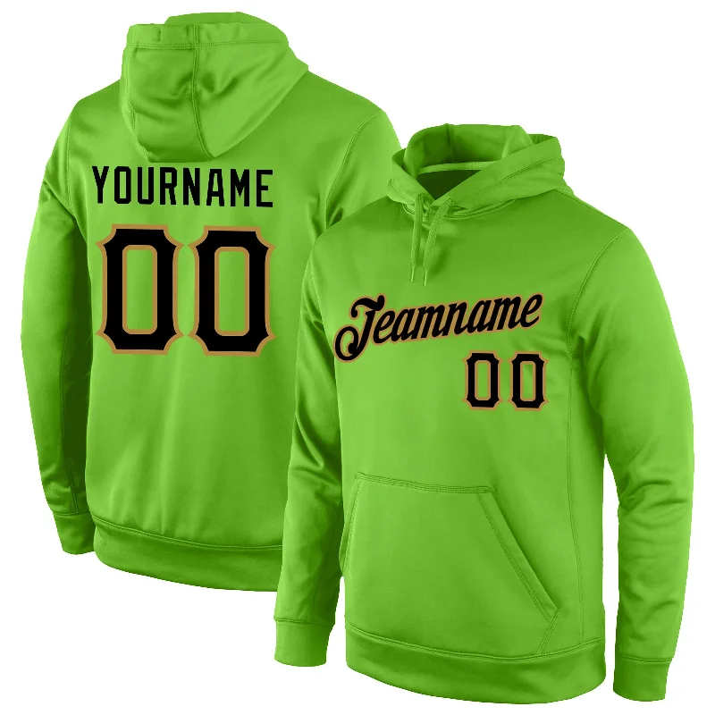 Soft Tops Custom Stitched Neon Green Black-Old Gold Sports Pullover Sweatshirt Hoodie Soft Tops Custom Stitched Neon Green Black-Old Gold Sports Pullover Sweatshirt Hoodie