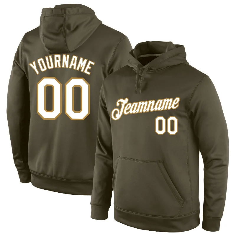 Comfy Layers Custom Stitched Olive White-Old Gold Sports Pullover Sweatshirt Salute To Service Hoodie Comfy Layers Custom Stitched Olive White-Old Gold Sports Pullover Sweatshirt Salute To Service Hoodie