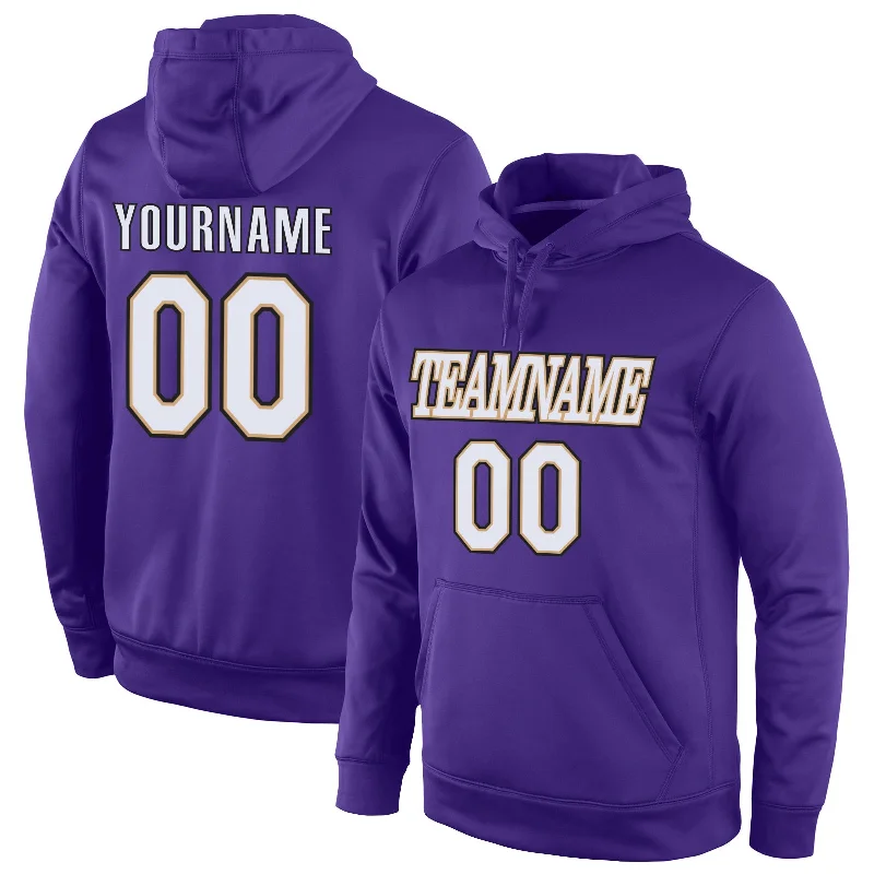Minimal Comfort Custom Stitched Purple White-Old Gold Sports Pullover Sweatshirt Hoodie Minimal Comfort Custom Stitched Purple White-Old Gold Sports Pullover Sweatshirt Hoodie