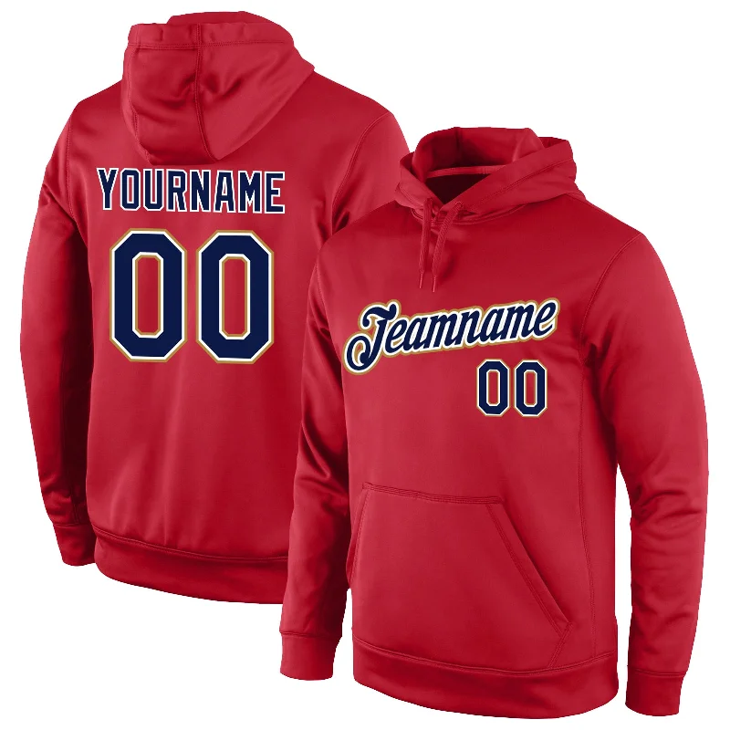 Carefree Custom Stitched Red Navy-Old Gold Sports Pullover Sweatshirt Hoodie