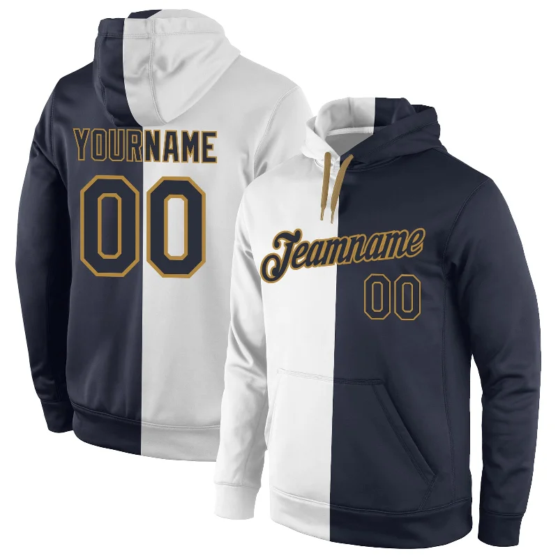 Luxury Fashion Custom Stitched White Navy-Old Gold Split Fashion Sports Pullover Sweatshirt Hoodie Luxury Fashion Custom Stitched White Navy-Old Gold Split Fashion Sports Pullover Sweatshirt Hoodie