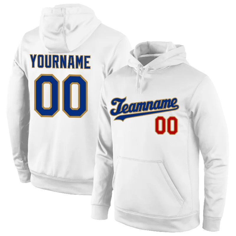 Luxury Style Custom Stitched White Royal-Old Gold Sports Pullover Sweatshirt Hoodie