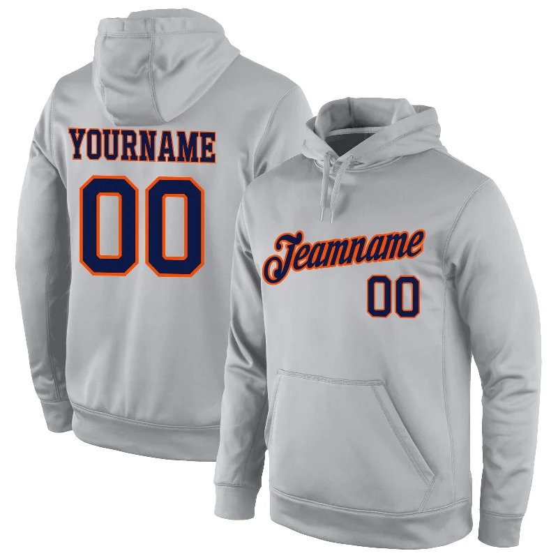 Casual Ease Custom Stitched Gray Navy-Orange Sports Pullover Sweatshirt Hoodie