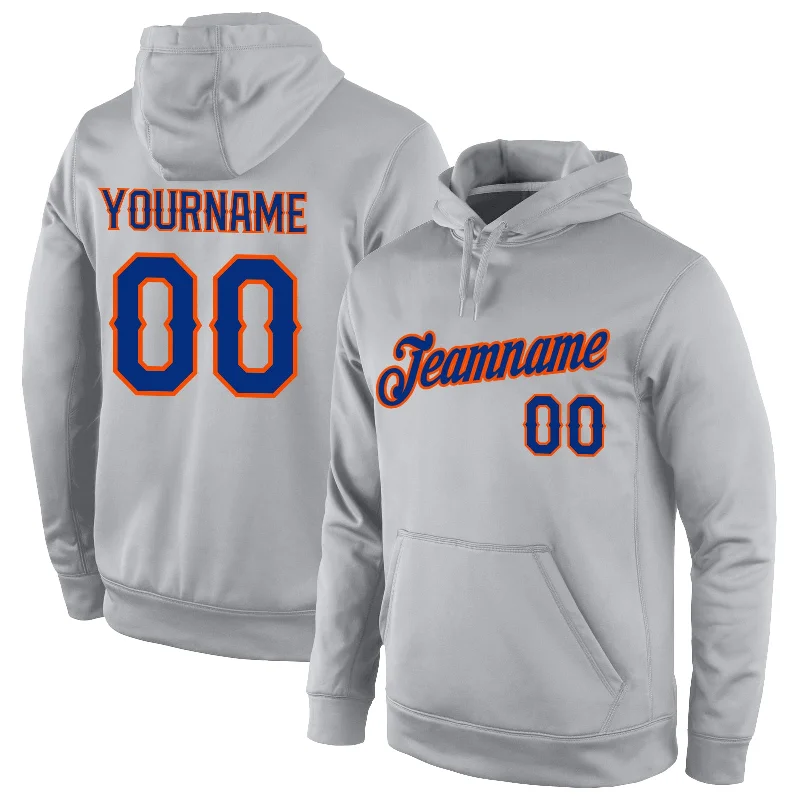 Relaxed Fits Custom Stitched Gray Royal-Orange Sports Pullover Sweatshirt Hoodie