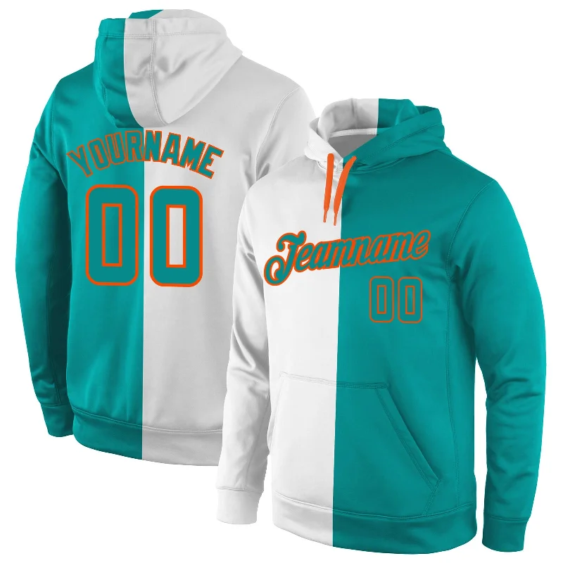High-end Fabrics Custom Stitched White Aqua-Orange Split Fashion Sports Pullover Sweatshirt Hoodie High-end Fabrics Custom Stitched White Aqua-Orange Split Fashion Sports Pullover Sweatshirt Hoodie