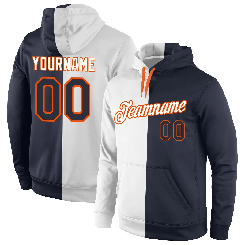 Editorial Design Custom Stitched White Navy-Orange Split Fashion Sports Pullover Sweatshirt Hoodie Editorial Design Custom Stitched White Navy-Orange Split Fashion Sports Pullover Sweatshirt Hoodie