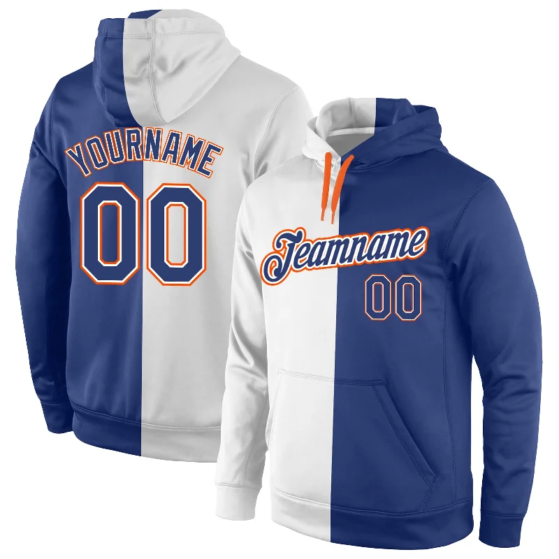 Casual Street Custom Stitched White Royal-Orange Split Fashion Sports Pullover Sweatshirt Hoodie Casual Street Custom Stitched White Royal-Orange Split Fashion Sports Pullover Sweatshirt Hoodie