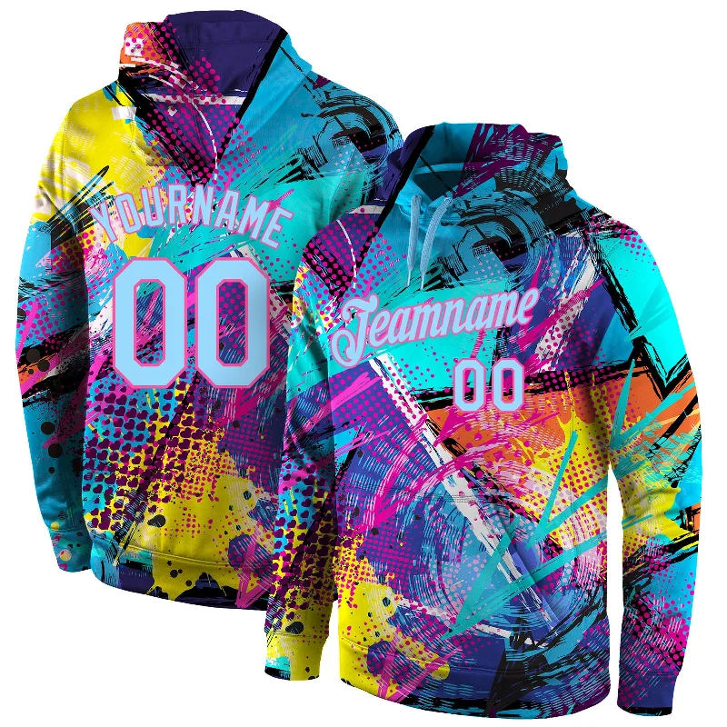 New Products Custom Stitched Graffiti Pattern Light Blue-Pink 3D Sports Pullover Sweatshirt Hoodie New Products Custom Stitched Graffiti Pattern Light Blue-Pink 3D Sports Pullover Sweatshirt Hoodie