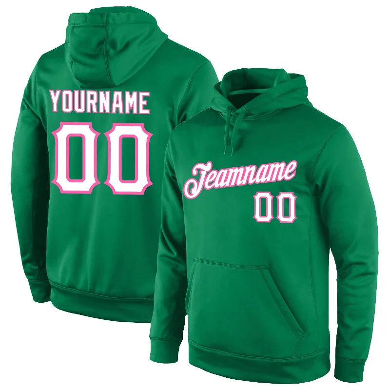 Soft Relaxation Wear Custom Stitched Kelly Green White-Pink Sports Pullover Sweatshirt Hoodie Soft Relaxation Wear Custom Stitched Kelly Green White-Pink Sports Pullover Sweatshirt Hoodie