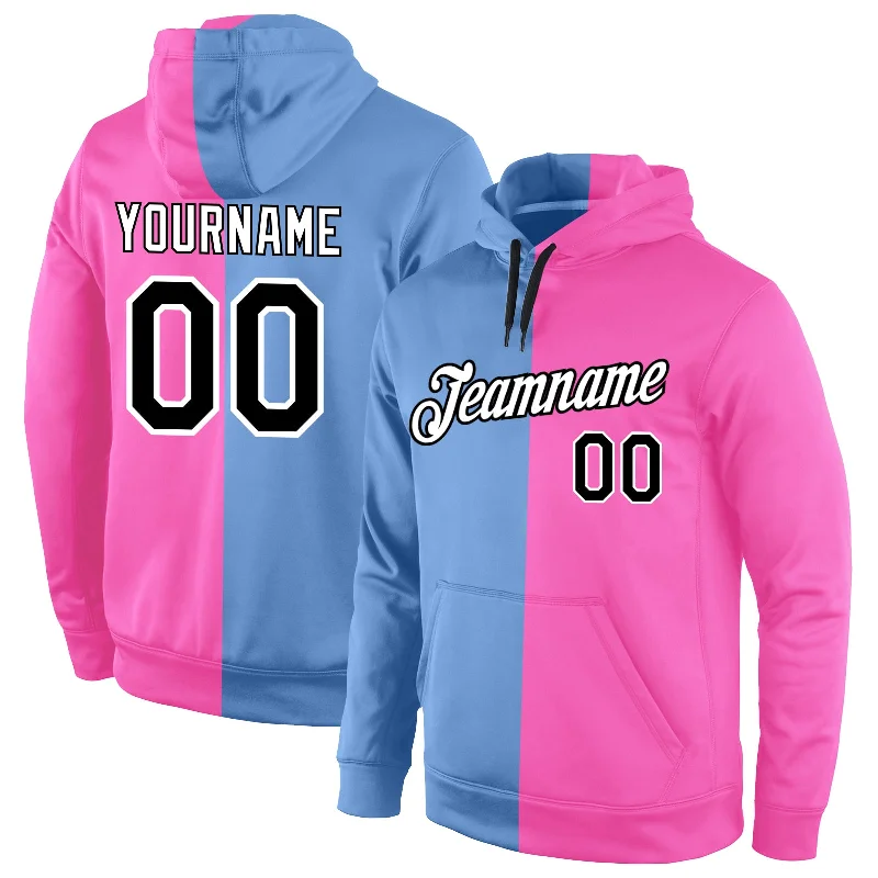 Fresh And Fashionable Custom Stitched Light Blue Black-Pink Split Fashion Sports Pullover Sweatshirt Hoodie Fresh And Fashionable Custom Stitched Light Blue Black-Pink Split Fashion Sports Pullover Sweatshirt Hoodie