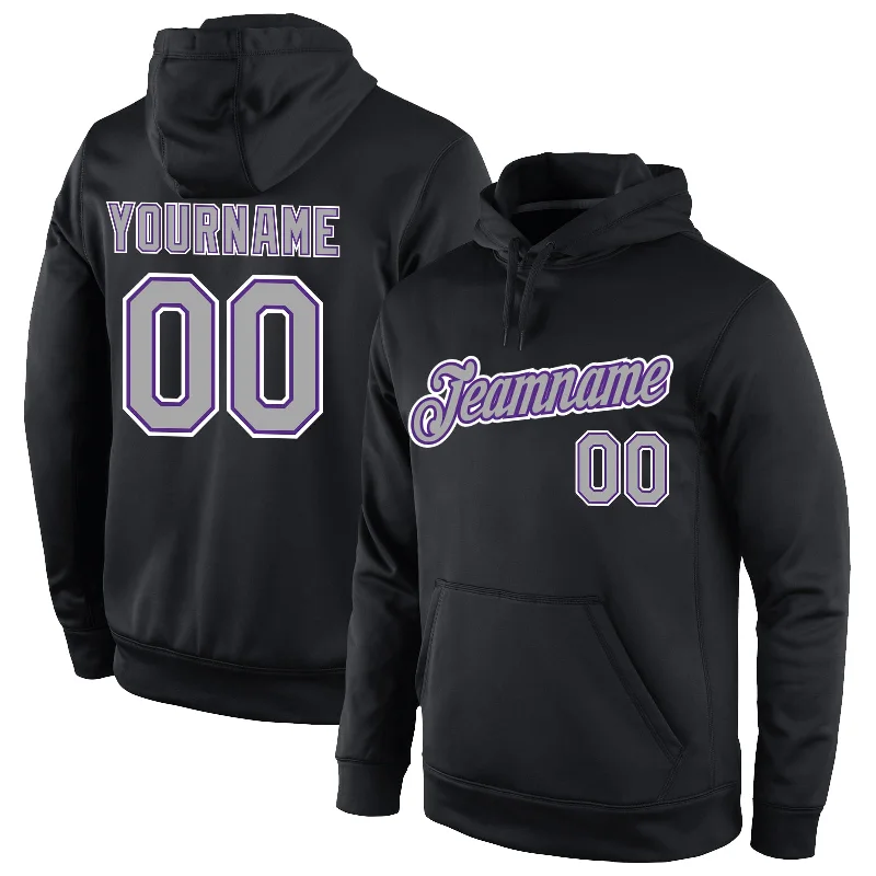 Urban Sense Custom Stitched Black Gray-Purple Sports Pullover Sweatshirt Hoodie