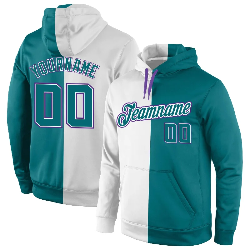 Comfortable Design Custom Stitched White Aqua-Purple Split Fashion Sports Pullover Sweatshirt Hoodie Comfortable Design Custom Stitched White Aqua-Purple Split Fashion Sports Pullover Sweatshirt Hoodie