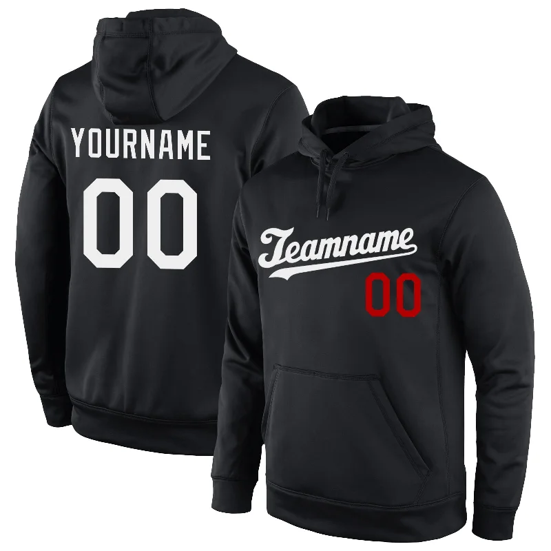 Elegant Design Custom Stitched Black White-Red Sports Pullover Sweatshirt Hoodie