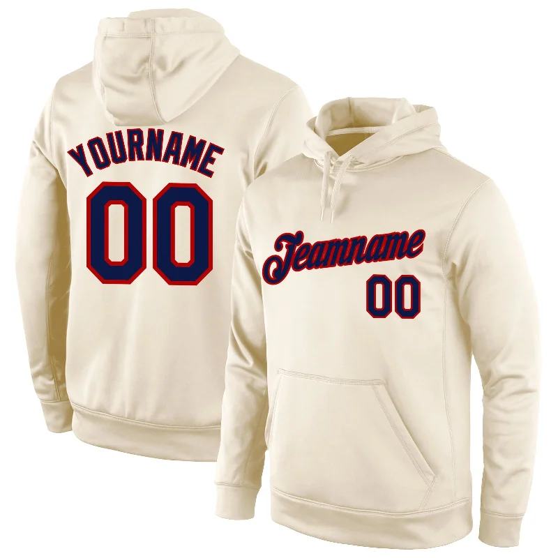 Embroidered Letters Custom Stitched Cream Navy-Red Sports Pullover Sweatshirt Hoodie