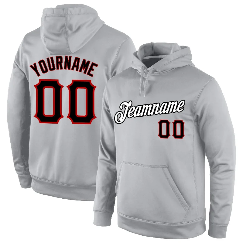 All-Day Style Custom Stitched Gray Black-Red Sports Pullover Sweatshirt Hoodie