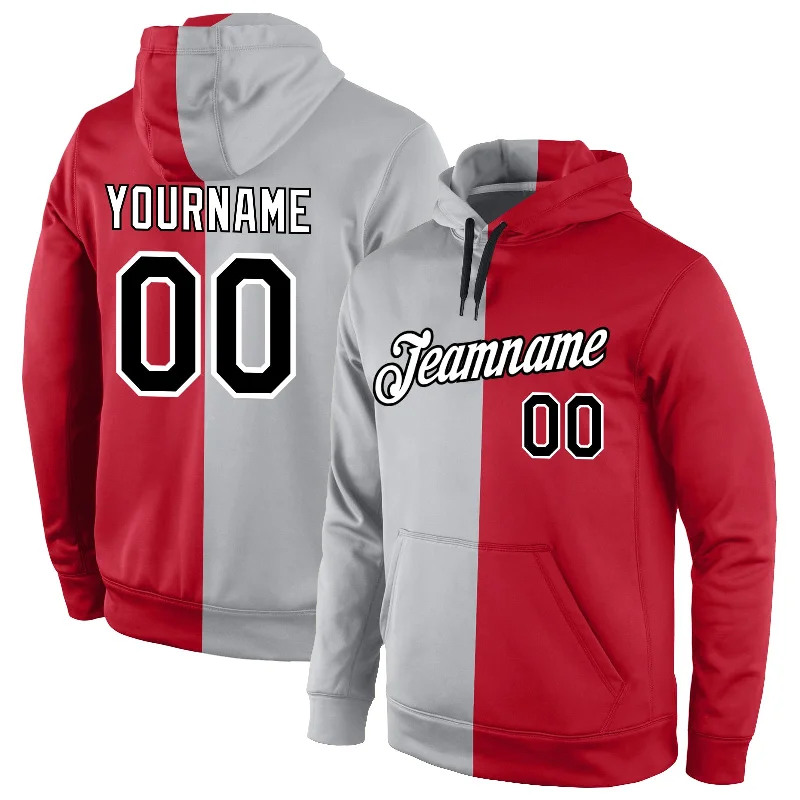 Celebrity Style Custom Stitched Gray Black-Red Split Fashion Sports Pullover Sweatshirt Hoodie Celebrity Style Custom Stitched Gray Black-Red Split Fashion Sports Pullover Sweatshirt Hoodie