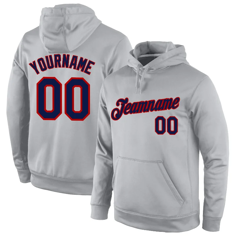 Stylish Casuals Custom Stitched Gray Navy-Red Sports Pullover Sweatshirt Hoodie