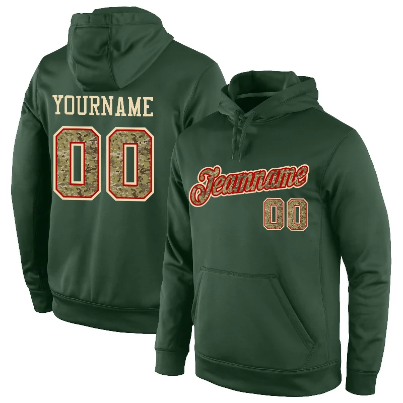 Soft Textures Custom Stitched Green Camo-Red Sports Pullover Sweatshirt Hoodie