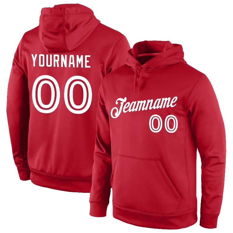 Versatile Items Custom Stitched Red White Sports Pullover Sweatshirt Hoodie