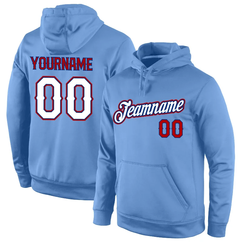 Soft And Comfortable Custom Stitched Light Blue White-Red Sports Pullover Sweatshirt Hoodie Soft And Comfortable Custom Stitched Light Blue White-Red Sports Pullover Sweatshirt Hoodie