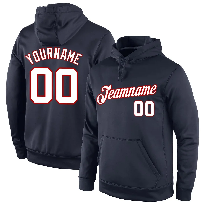 Soft Knitwear Custom Stitched Navy White-Red Sports Pullover Sweatshirt Hoodie