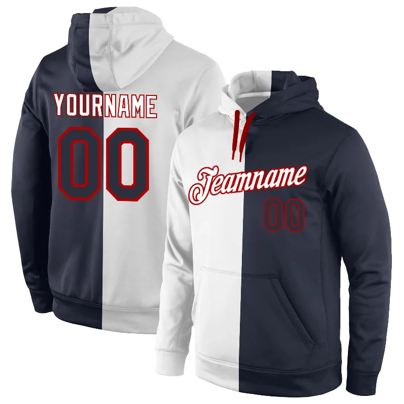 Fashion Wear Custom Stitched White Navy-Red Split Fashion Sports Pullover Sweatshirt Hoodie Fashion Wear Custom Stitched White Navy-Red Split Fashion Sports Pullover Sweatshirt Hoodie