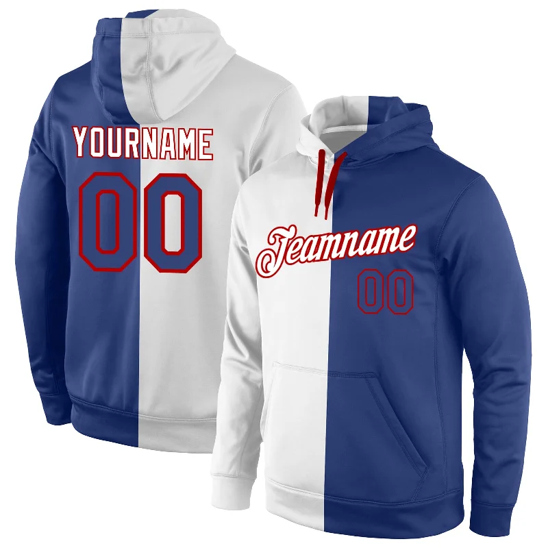 High-end Fashion Custom Stitched White Royal-Red Split Fashion Sports Pullover Sweatshirt Hoodie High-end Fashion Custom Stitched White Royal-Red Split Fashion Sports Pullover Sweatshirt Hoodie