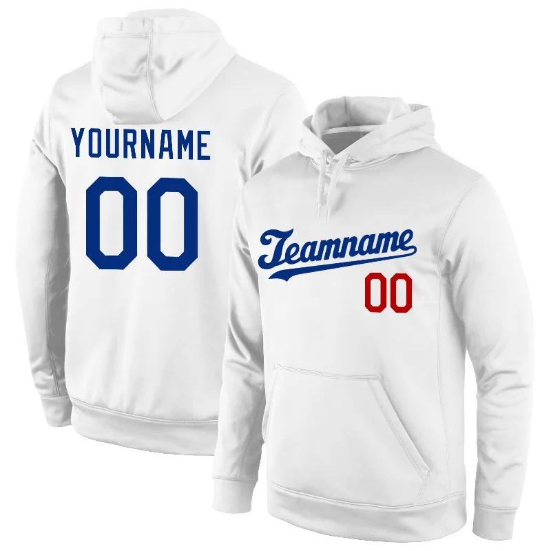 Fashion Design Custom Stitched White Royal-Red Sports Pullover Sweatshirt Hoodie