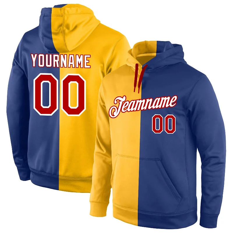 Youthful Vitality Custom Stitched Gold Red-Royal Split Fashion Sports Pullover Sweatshirt Hoodie Youthful Vitality Custom Stitched Gold Red-Royal Split Fashion Sports Pullover Sweatshirt Hoodie