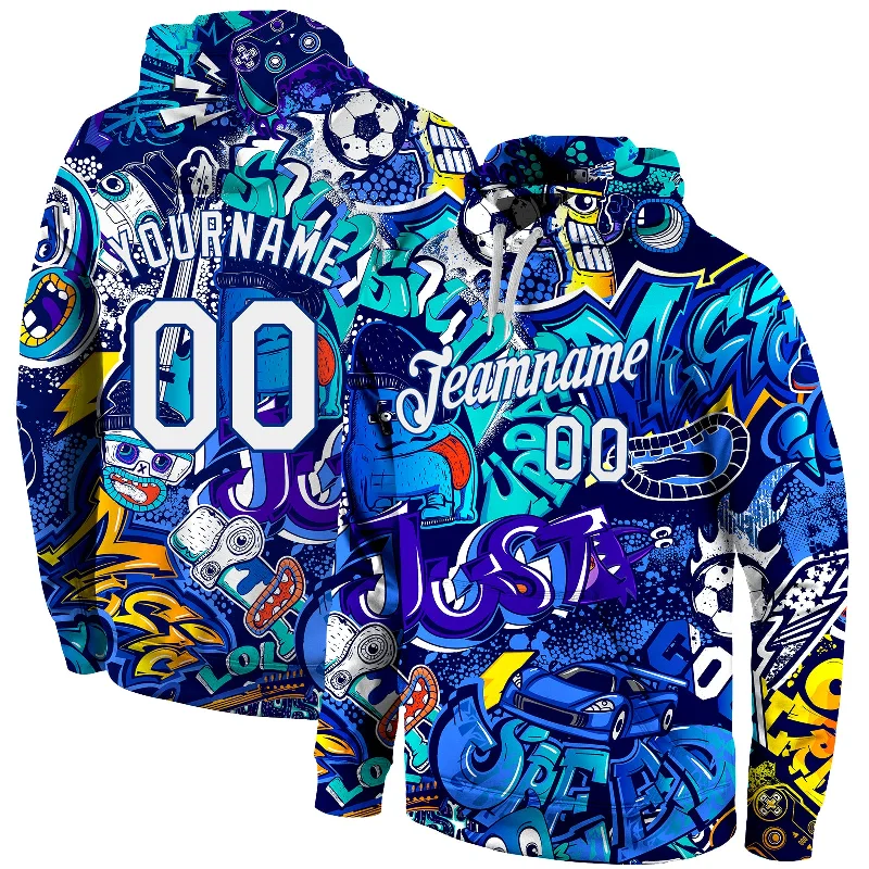 Noble Temperament Custom Stitched Graffiti Pattern White-Royal 3D Sports Pullover Sweatshirt Hoodie Noble Temperament Custom Stitched Graffiti Pattern White-Royal 3D Sports Pullover Sweatshirt Hoodie