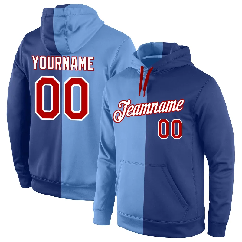 Embroidery Design Custom Stitched Light Blue Red-Royal Split Fashion Sports Pullover Sweatshirt Hoodie Embroidery Design Custom Stitched Light Blue Red-Royal Split Fashion Sports Pullover Sweatshirt Hoodie