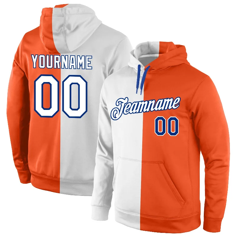 Lace Design Custom Stitched Orange White-Royal Split Fashion Sports Pullover Sweatshirt Hoodie Lace Design Custom Stitched Orange White-Royal Split Fashion Sports Pullover Sweatshirt Hoodie