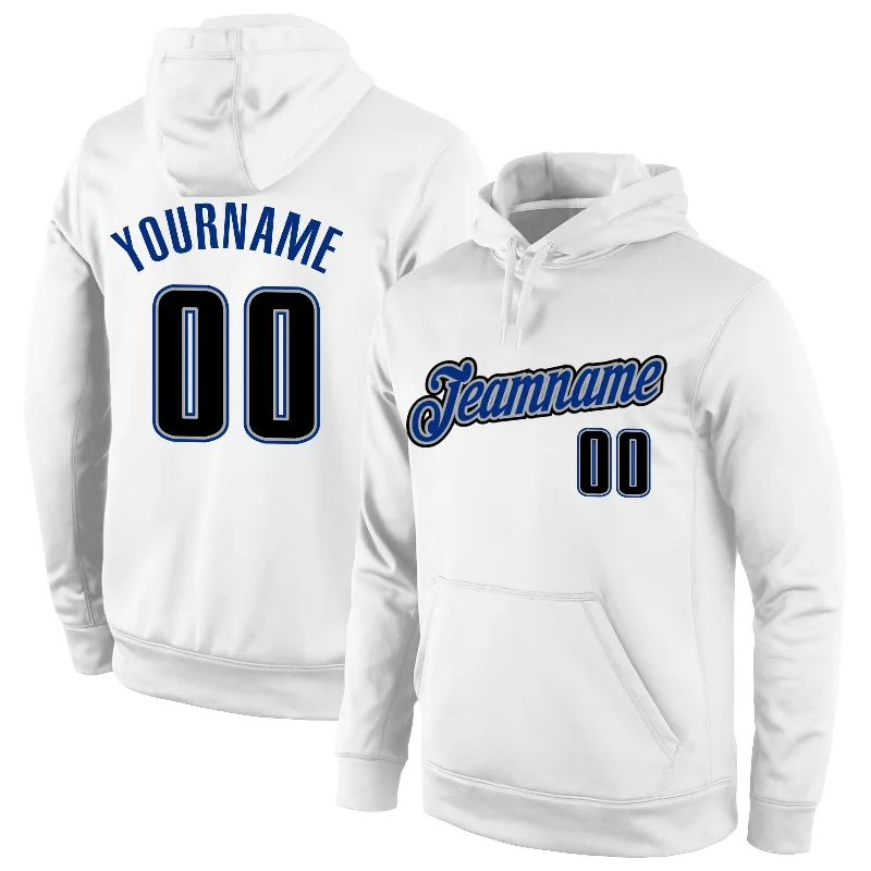 Eye-catching Personality Custom Stitched White Black-Royal Sports Pullover Sweatshirt Hoodie