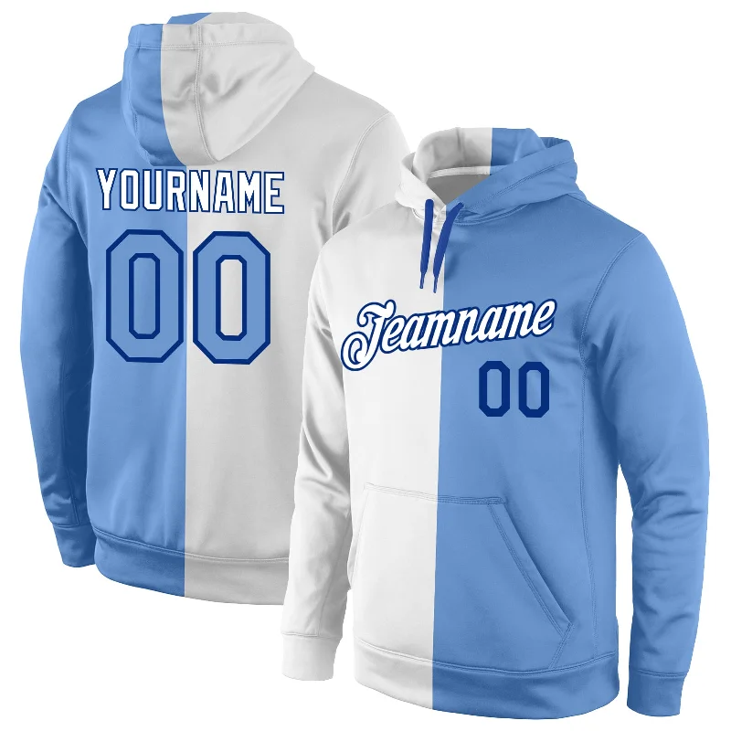 Sweet Breath Custom Stitched White Light Blue-Royal Split Fashion Sports Pullover Sweatshirt Hoodie Sweet Breath Custom Stitched White Light Blue-Royal Split Fashion Sports Pullover Sweatshirt Hoodie