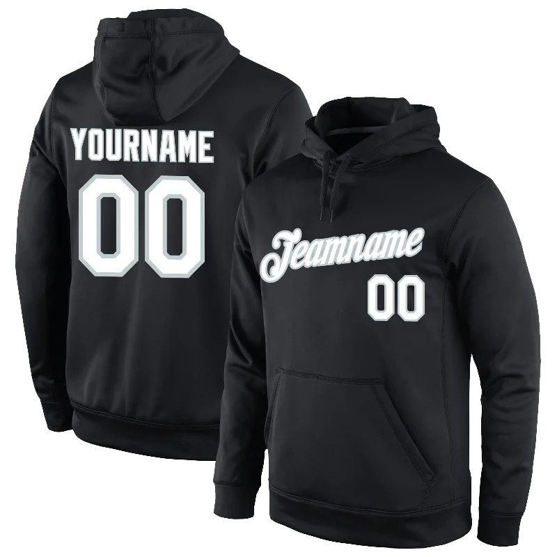 Fashion Style Custom Stitched Black White-Silver Sports Pullover Sweatshirt Hoodie