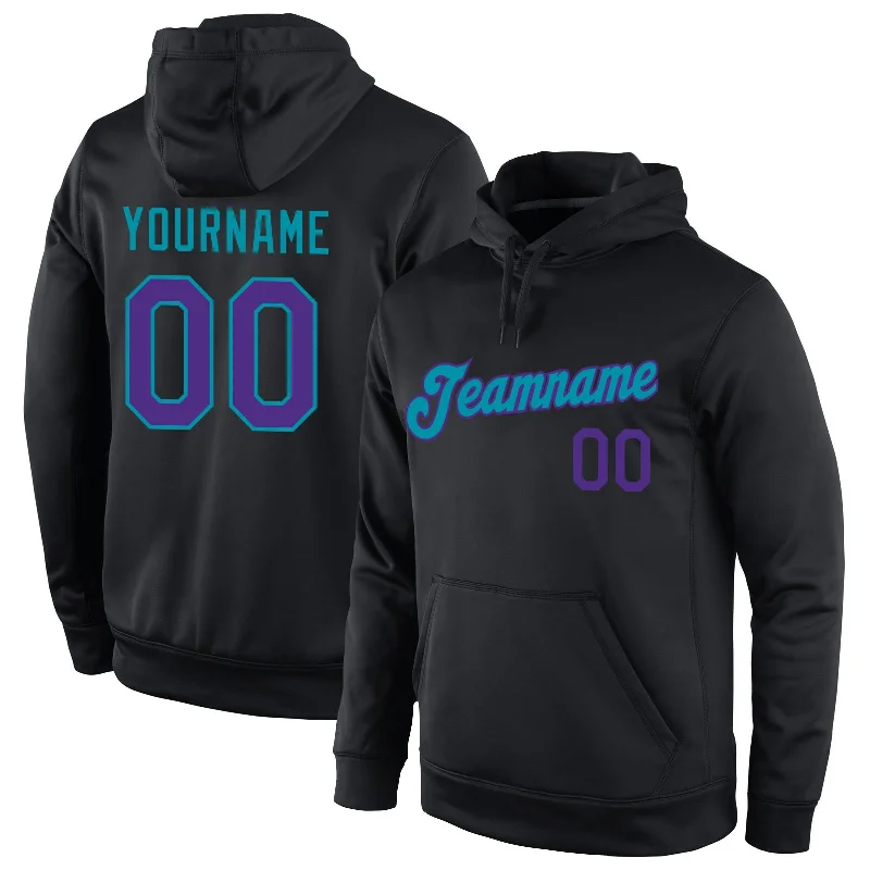 All-Day Comfort Custom Stitched Black Purple-Teal Sports Pullover Sweatshirt Hoodie