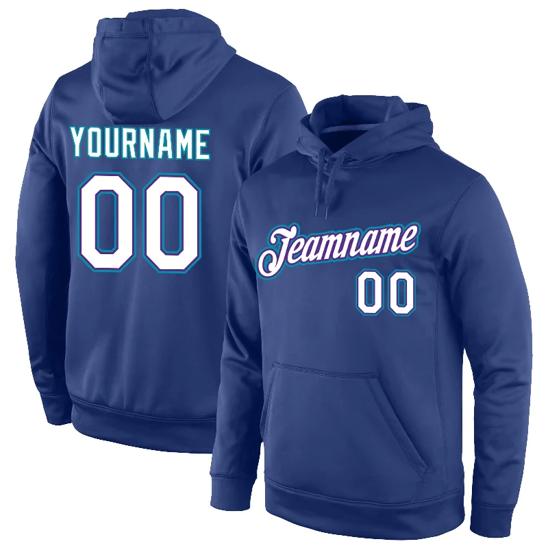 Dessert Matching Custom Stitched Royal White-Teal Sports Pullover Sweatshirt Hoodie