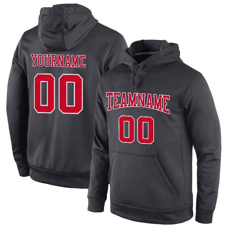 Modern Comfort Custom Stitched Anthracite Red-White Sports Pullover Sweatshirt Hoodie Modern Comfort Custom Stitched Anthracite Red-White Sports Pullover Sweatshirt Hoodie
